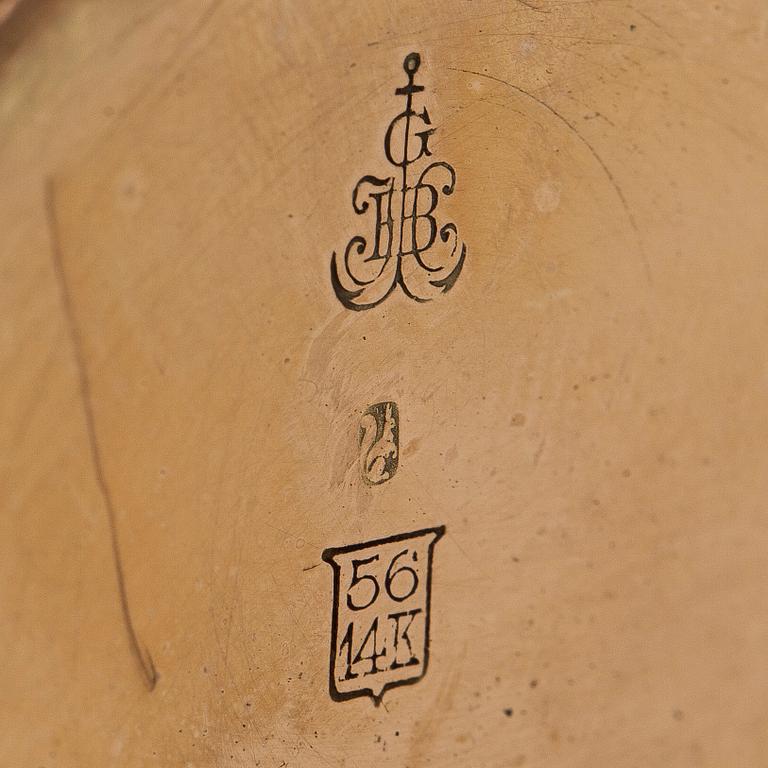 Pocket watch, Borel Neuchatel, 53 mm, 14K gold, lever escapement, plastic crystal.