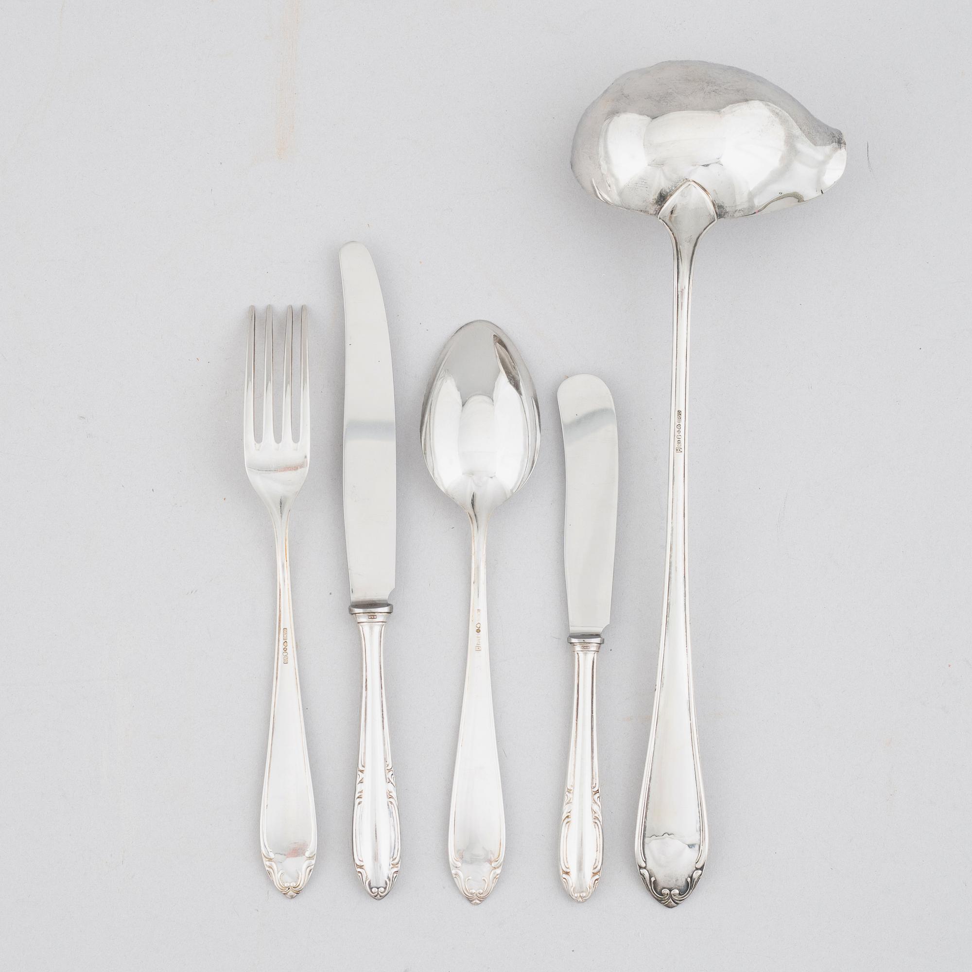 A Swedish silver cutlery set, model "Slottsbarock", CG Hallberg, Guldvaruhuset, Stockholm, some 1949 (45 pieces).