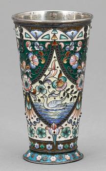 A Russian early 20th century silver and enamel beaker, maks of Konstantin Skvortsov, Moscow 1899-1908.