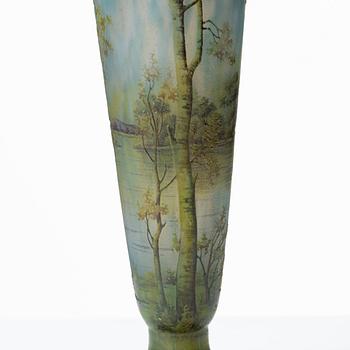 Daum, an Art Nouveau enamel painted cameo glass vase, Nancy France.