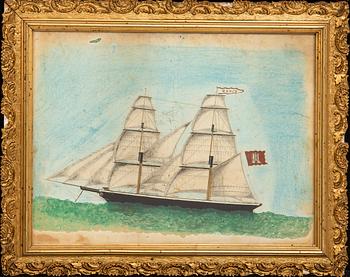 Two portraits of sailing ships, mixed media, 19th century.