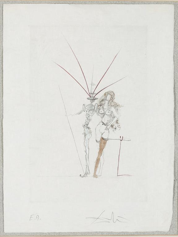 SALVADOR DALÍ, hand coloured etching on Japon paper, signed in pencil and numbered EA, 1967.