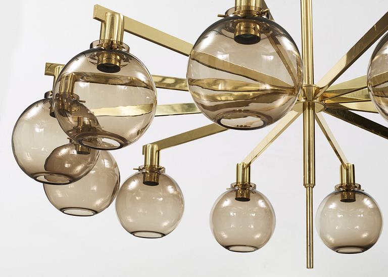 A Hans Agne Jakobsson brass twelve-light ceiling lamp, Markaryd, Sweden 1960's-70's, model T548/12.