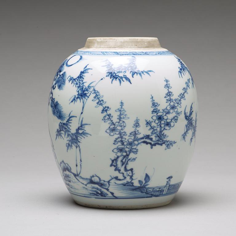 A blue and white jar, Qing dynasty, circa 1700.