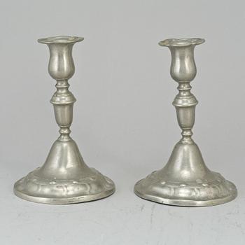 A pair of pewter candlesticks, Lars Claesson Fries, Strängnäs (1760-90).
