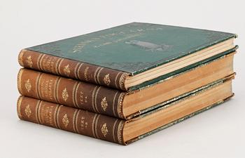 BOKVERK, 3 vol, "Svenska Foglarna" av Carl Jacob Sundevall och JGH Kinberg, Stockholm 1856-85.