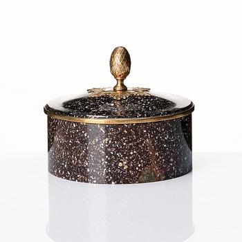 A Swedish Empire porphyry butter box with cover, 19th century.