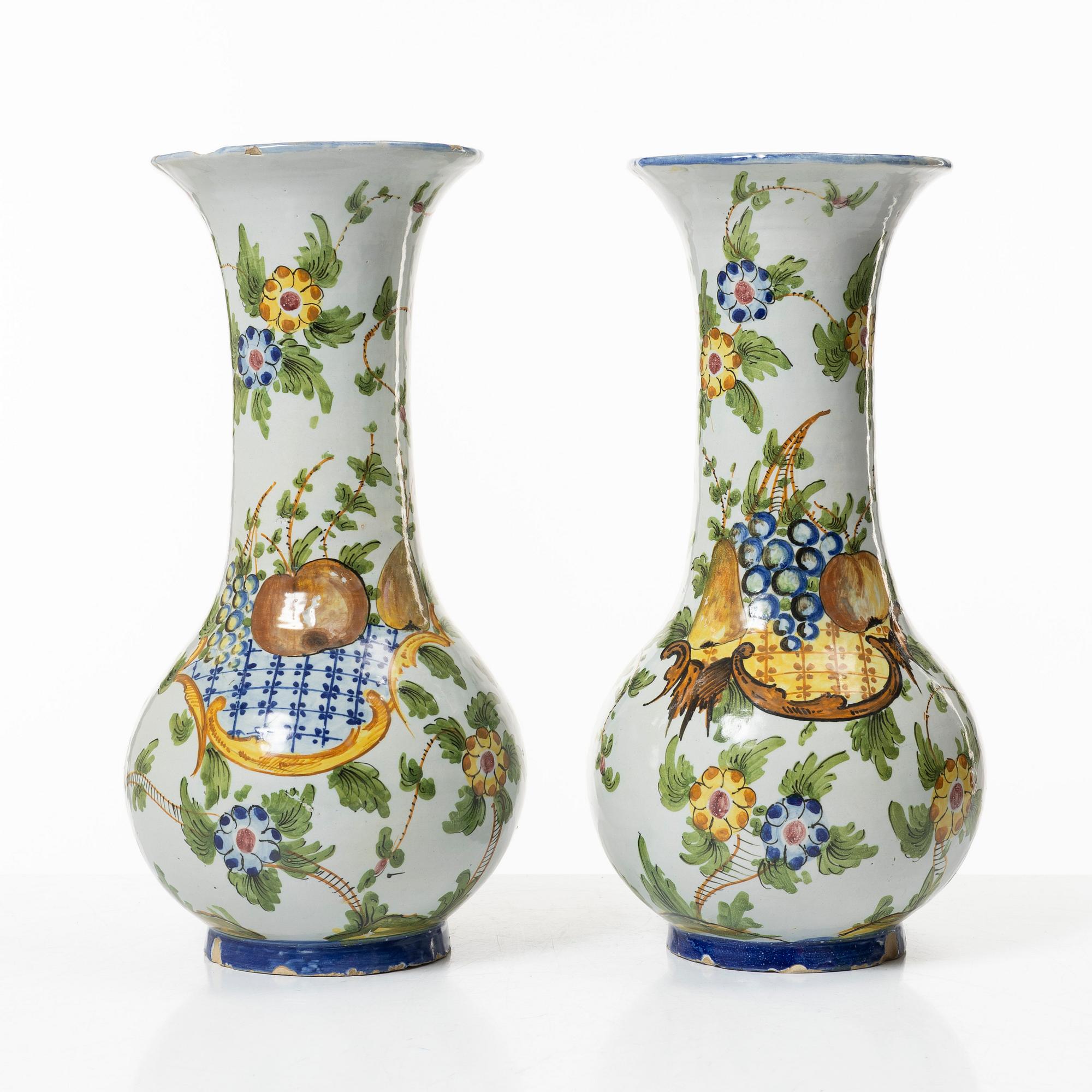 A pair of faience vases, Holland/France, 19th-20th century.
