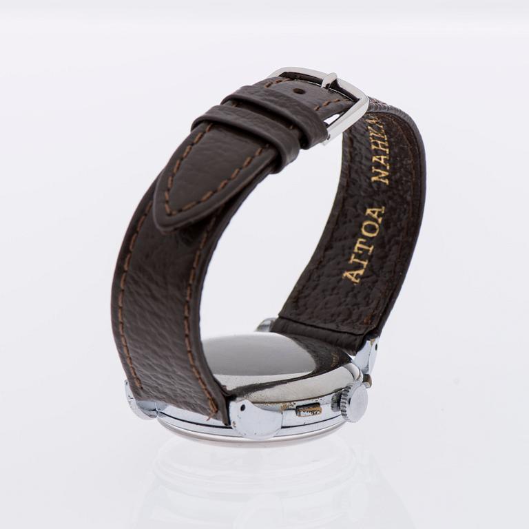 ARMBANDSUR, herr, Girard Perregaux "triple-date" kronograf, stål. Original box. 1940-tal.