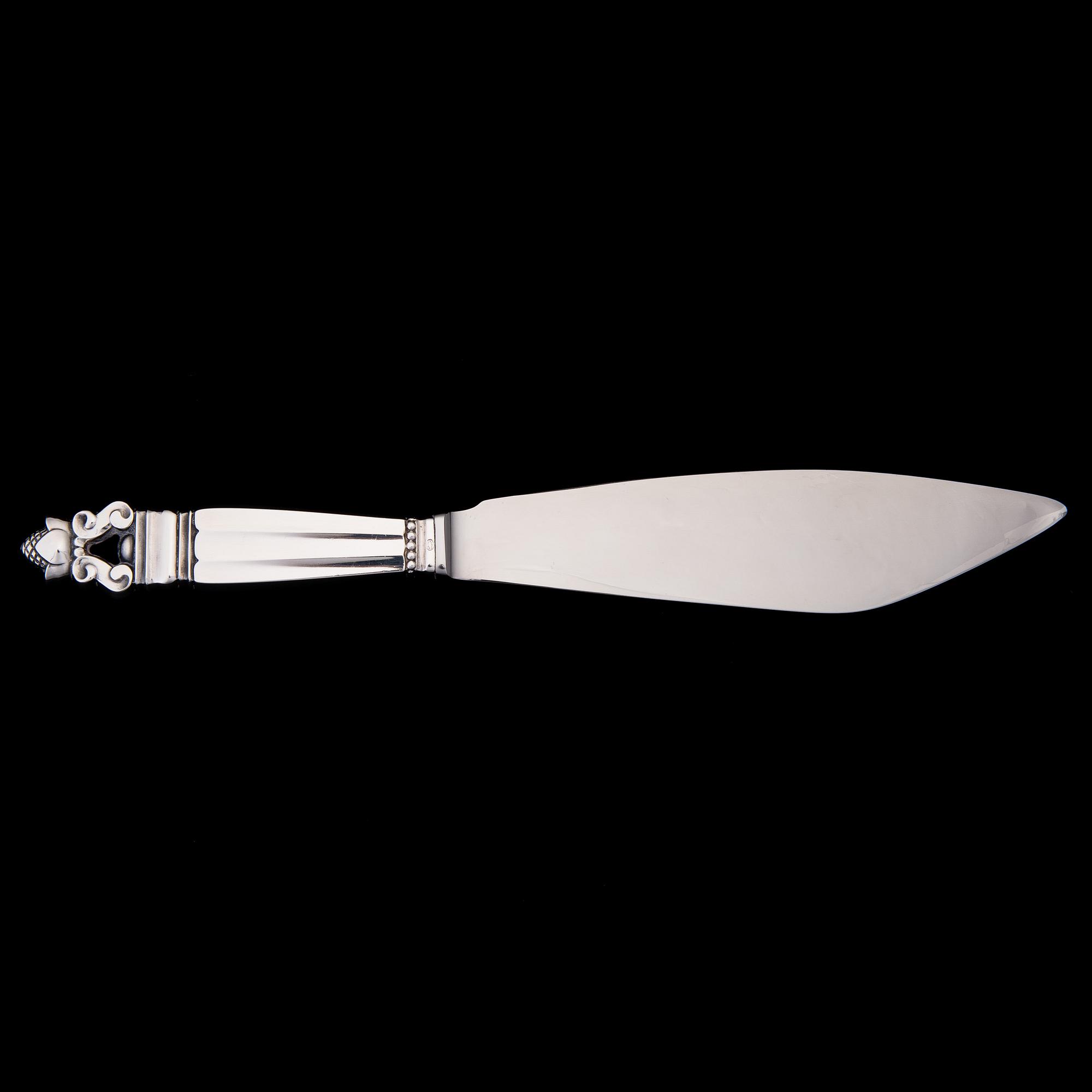A Danish sterling silver cake server for Georg Jensen, 'Konge/Acorn', Swedish control marks. Steel blade.