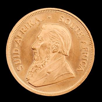 GULDMYNT, finguld, Krugerrand, Sydafrika, 1977. Vikt ca 34 g.