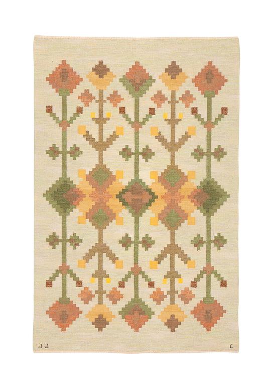 Judith Johansson, a carpet, "Nattfrost", flat weave, ca 200,5 x 139 cm, signed JJ L.