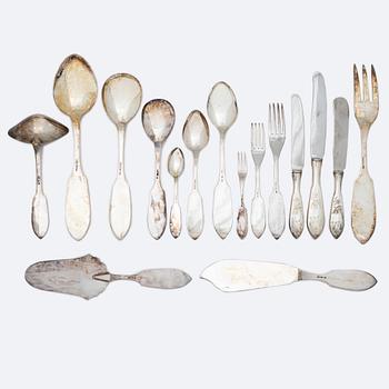 A Swedish silver cutlery set, "Tornedal", with a case, mark of CO Persson AB, Haparanda, some 1966 (106 pieces).