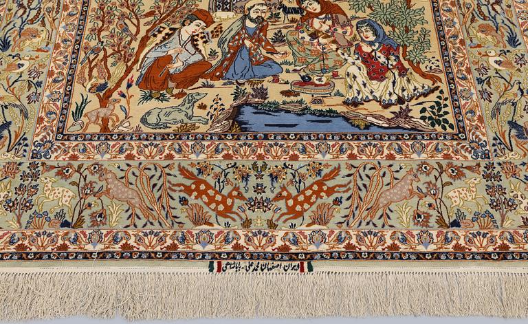 A Figural Isfahan carpet, part silk, 238 x 160 cm.