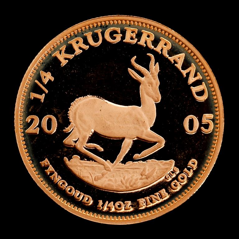 GULDMYNT, finguld, Krugerrand, Sydafrika, 2005. Vikt ca 8 g.