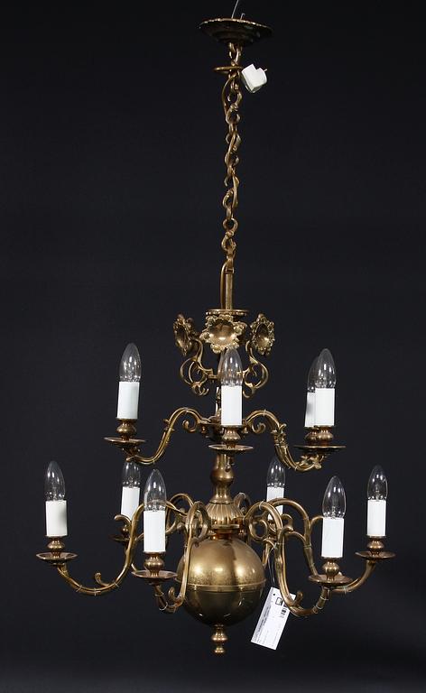 LJUSKRONA, mässing, barockstil, tidigt 1900-tal. H 71.