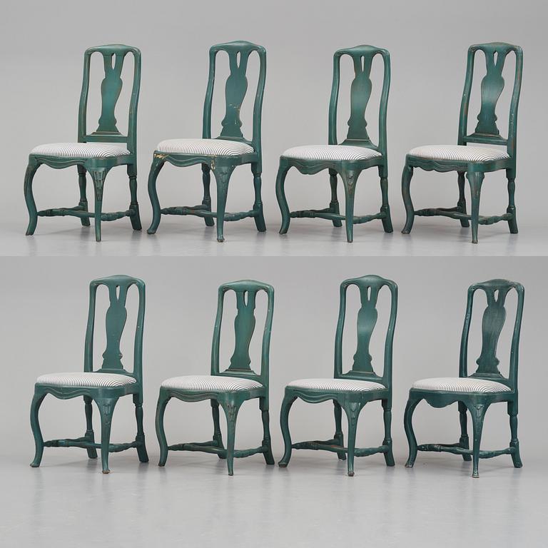 A matched set of eight Swedish Rococo chairs.