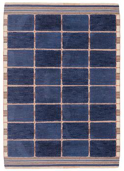 205. Märta Måås-Fjetterström, A CARPET, "Rutig blå halvflossa", knotted pile in relief, ca 252 x 170,5-175,5 cm, signed AB MMF.