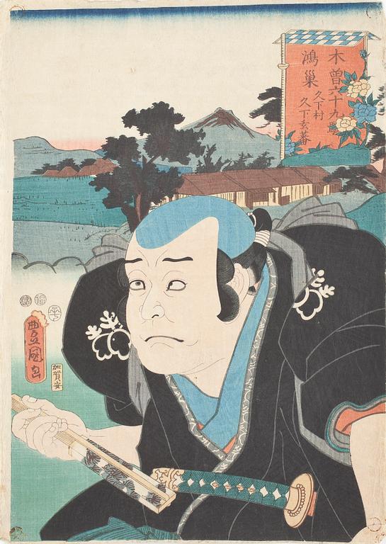 UTAGAWA KUNISADA KOCHORO TOYOKUNI III, träsnitt, 3st, Japan, 1800-talets andra hälft.