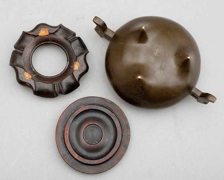 RÖKELSEKAR, brons, Kina, signerad, troligen 1900-tal.
