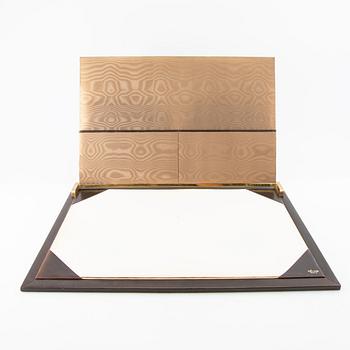Céline, wastebasket, letter holder, and desk pad, second half of the 20th century.