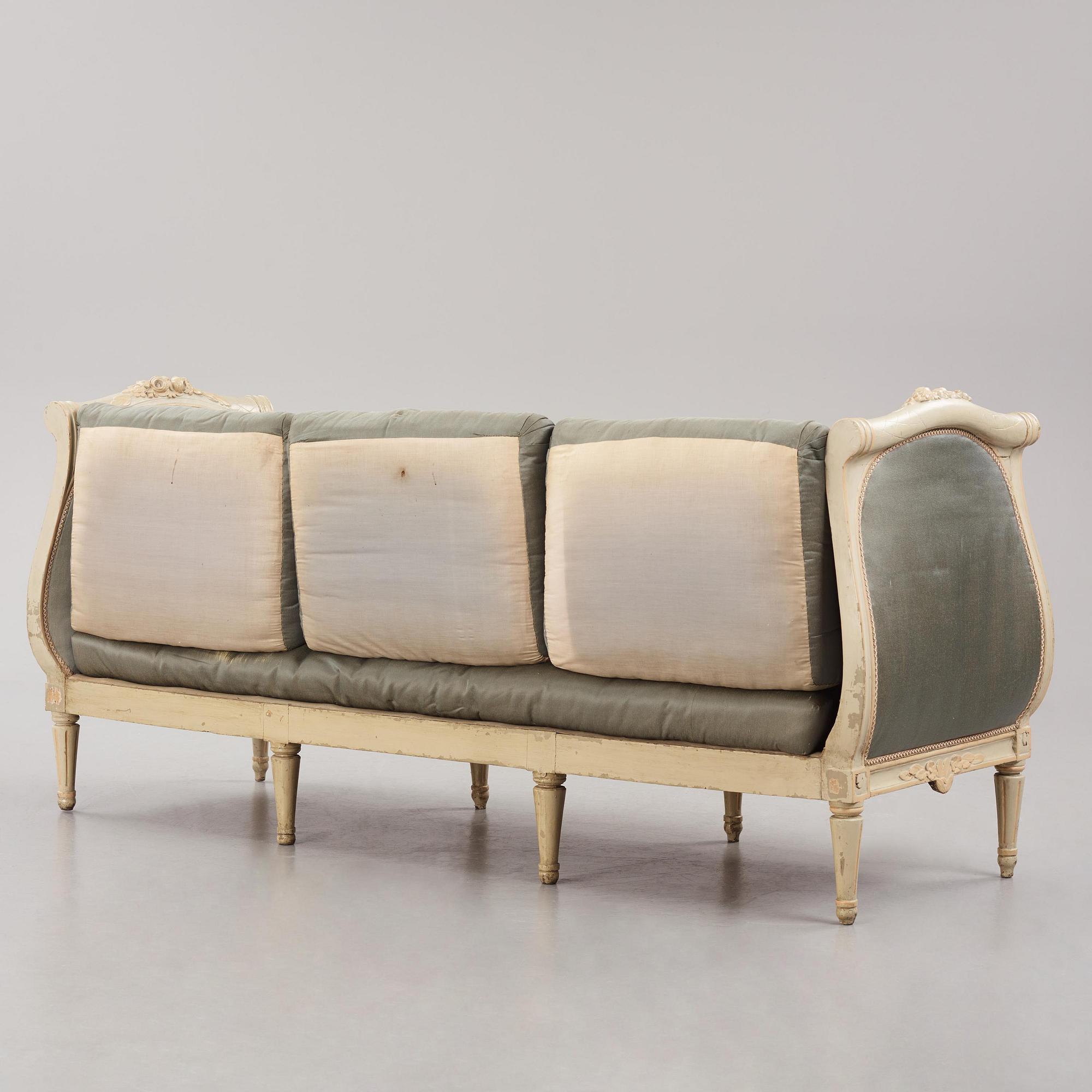 Bankettsoffa, tillskriven Carl Fredrik Flodin (stolmakare i Stockholm 1776-95), Gustaviansk.