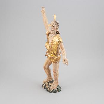 TRÄFIGUR, snidat och bemålat/förgyllt trä, 1700-tal.