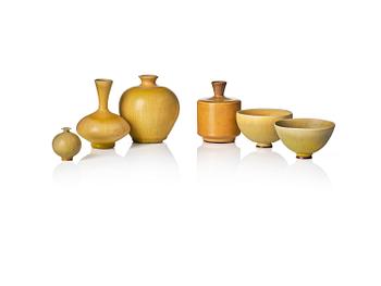 157. Berndt Friberg, a set of four stoneware vases and two bowls, Gustavsberg Studio 1962-74.