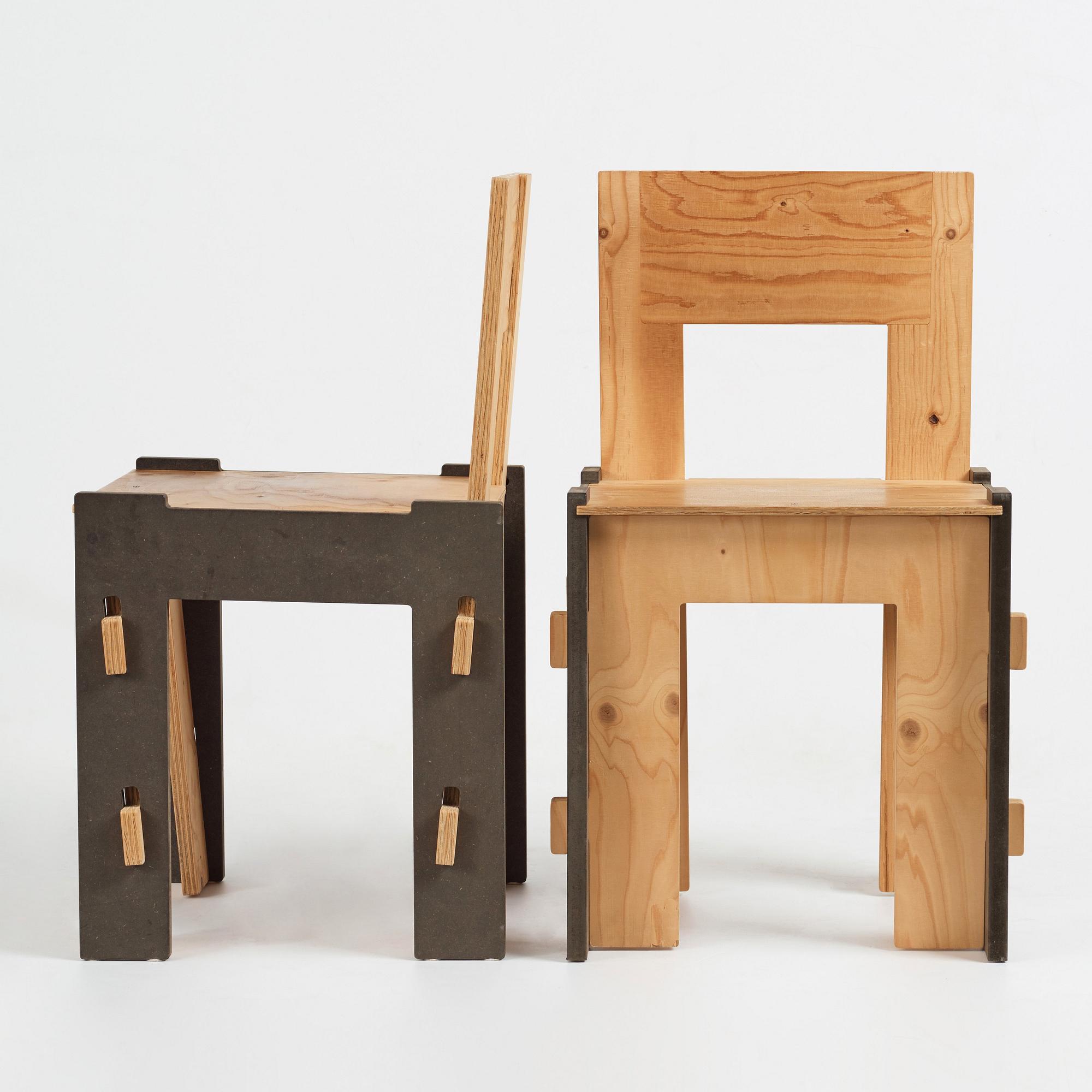 Woytek Weidne and Caroline Axell, "POP UP CHAIR", stolar, ett par, utförda i 60 exemplar av Martin Altwegg 2014.