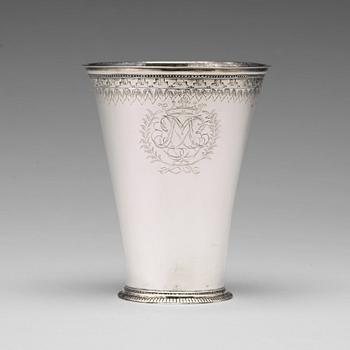 142. A Swedish 18th century parcel-gilt silver beaker, mark of Carl Lilja, Stockholm 1721.