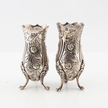 Vases, a pair of silver, London 1902 and 1903 respectively.