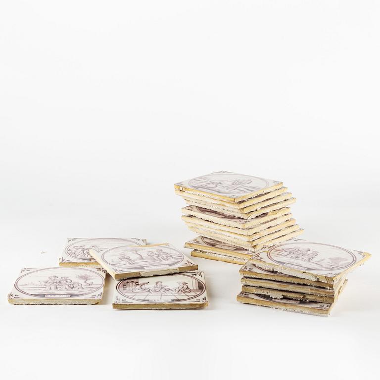 20 ceramic tiles, Delft, 20th century.