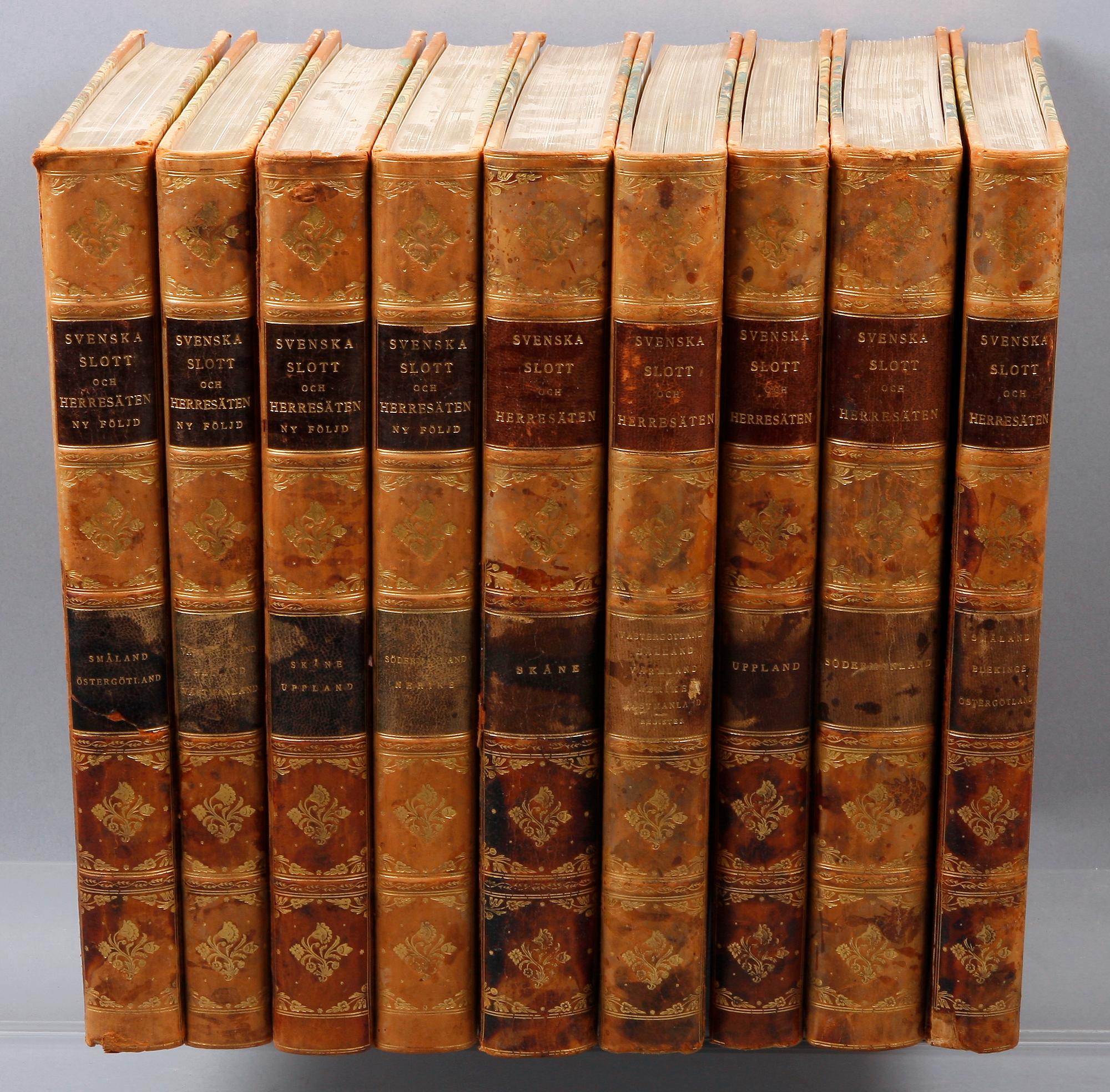 BÖCKER, 9 vol, "Svenska slott och herresäten vid 1900-talets början" resp "Ny följd", 1910- 1920-tal.