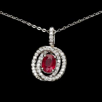 HÄNGE med KEDJA, 14k vitguld med briljantslipade diamanter tot ca 0,40 ct samt  rubin. Vikt 3 g.