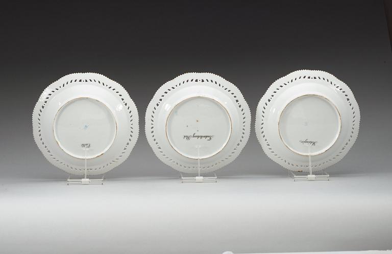 A set of five Royal Copenhagen topographical dessert dishes, Denmark, 18th/19th Century.