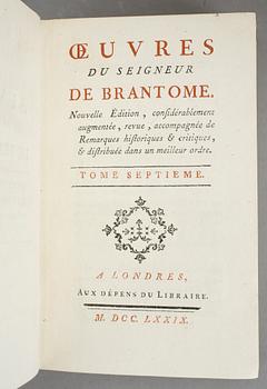 PIERRE DE BOURDEILLE, 15 vol, Oeuvres du Seigneur De Brantome, nouvelle edition.., London 1779.