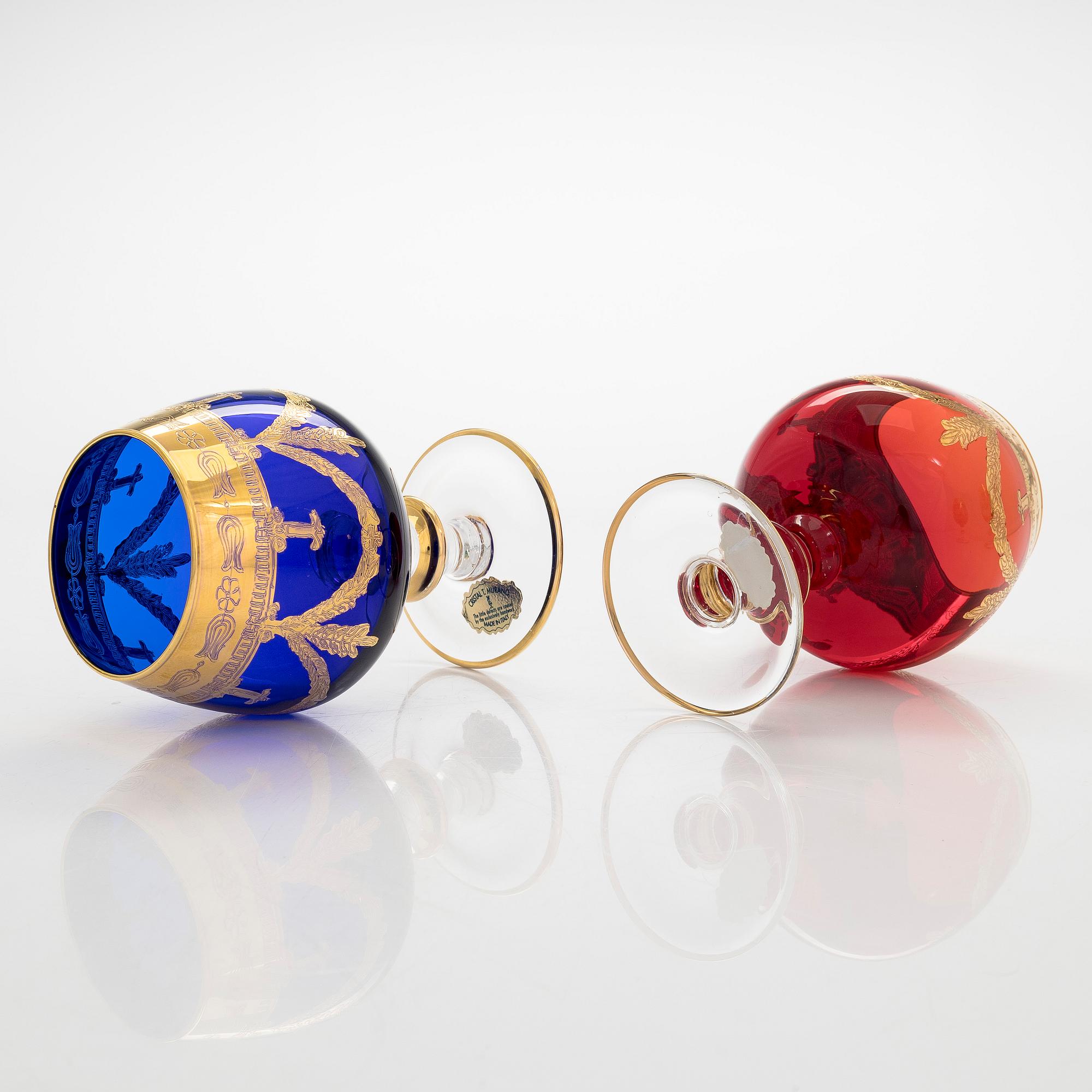 A set of six late 20th century Murano glasses, Italy.