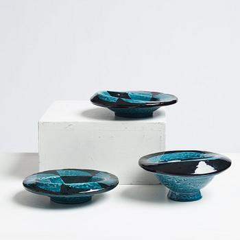 Vilhelm Bjerke-Petersen, a set of seven "Fasett" stoneware pieces, Rörstrand, Sweden 1951-52.