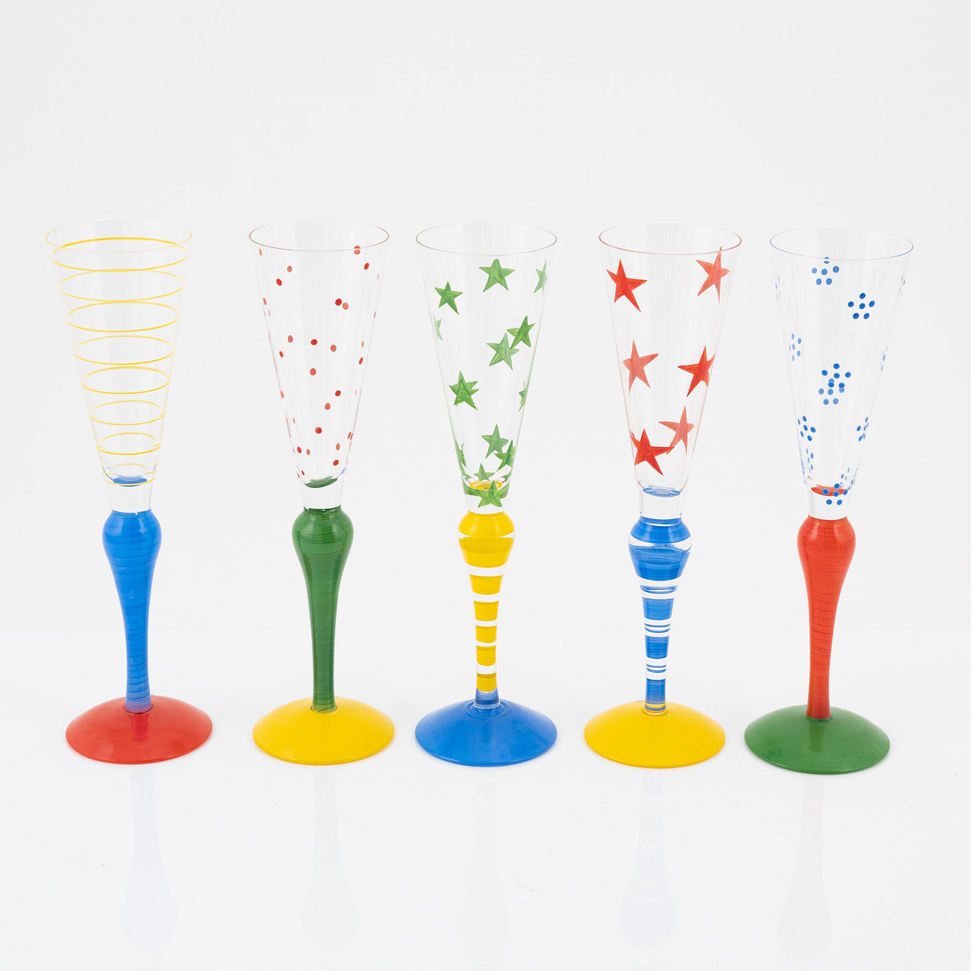 Anne Nilsson, champagneglas, 8 st, "Clown", Orrefors, signerade.