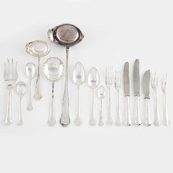 Cutlery set in wood chest, 96 pieces, silver, Finland. Model Viktoria. Second half of the 20th century.