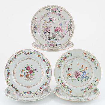 Three pairs of Famille rose plates, China, 18th century.