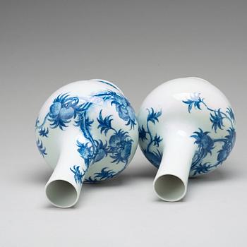 A pair of blue and white Chinese vases, Republic period.