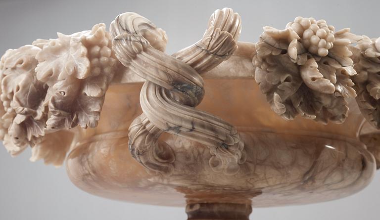 A late 19th century, probably Italian, alabaster urn with handles.