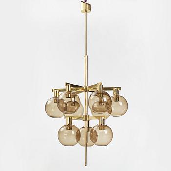 HANS-AGNE JAKOBSSON, a brass and glass nine-light ceiling light from Markaryd, second half of the 20th century.