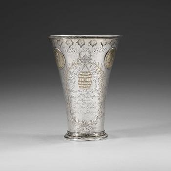 804. A Swedish 18th century parcel-gilt guild-beaker, marks of Sven Örn, Stockholm 1759.