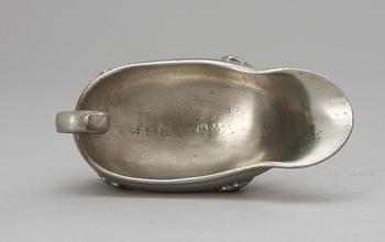 A pewter sauce-boat by Adolph Helledaij, Jönköping 1791.