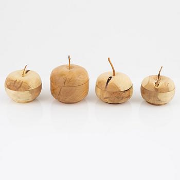 Magnus Ek, a set of four hardwood appetizer bowls with lids for Oaxen Krog.