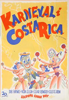 FILMAFFISCH, litografiskt tryck, "Karneval i Costa Rica", 1947.