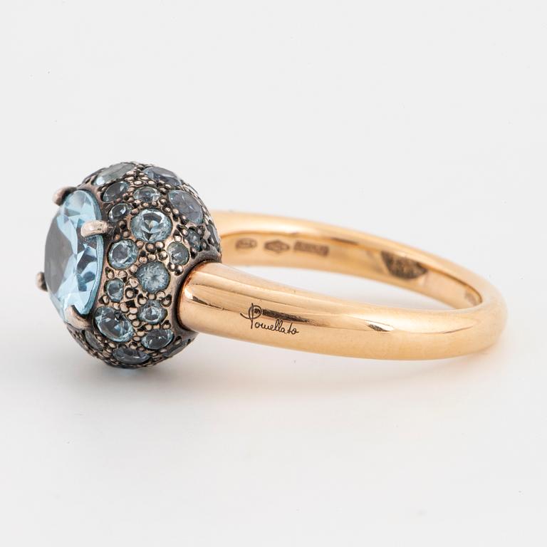 Pomellato ' Tabou' ring, 18K gold and silver with blue topazes.