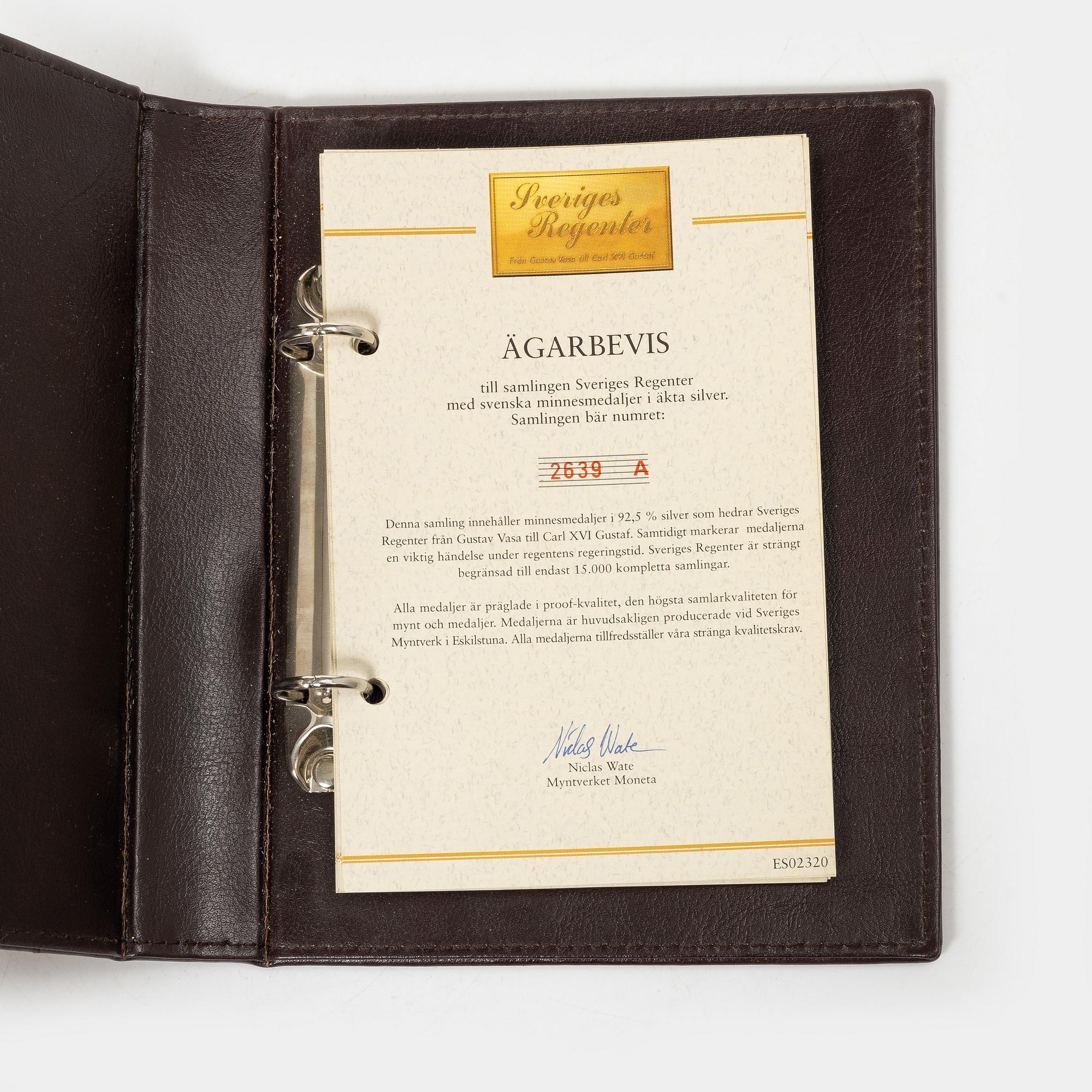 24 commemorative coins, sterling silver, 'Sveriges Regenter', Myntverket Moneta, 1999-2000.